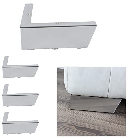 P17- ERONE New | Set 4 Fuß eingestellt +16 Schrauben | Farbe: Chrom | Höhe 6,5 cm | Beine für Sofas, Möbel, Kleiderschränke, Sessel | Metallfüße für Moderne Designmöbel