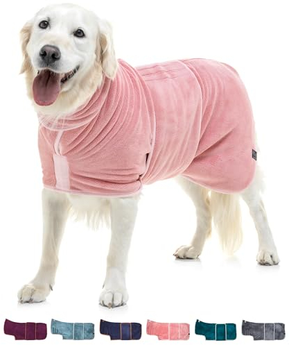 Lucky Paws® Hundebademantel – doppellagiger, Ultra-absorbierender & luxuriös weicher Bademantel Hund – Hunde in Minuten trocknen – Hundehandtuch & Hunde Bademantel in 1 (L, Staubrosa)