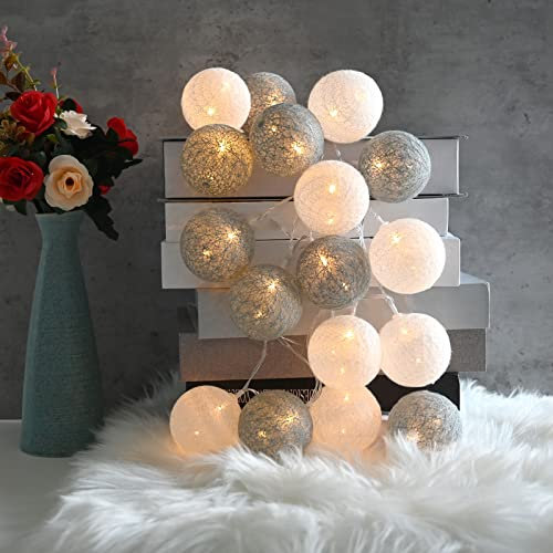 Lichterkette LED Lichterkette Batteriebetriebene Wattebäusche LED Lichterkette 3M Wollkugeln Lichterkette für Hochzeit Zuhause Indoor Outdoor Weihnachten Geburtstagsfeier Dekorationen Grey
