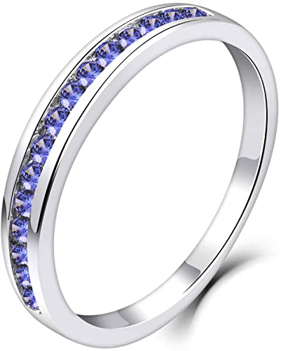 YL Damen Ewigkeitsring 925 Sterling Silber Schliff Dezember Geburtsstein Tansanit Jahrestag Verlobungsring(Größe 60)