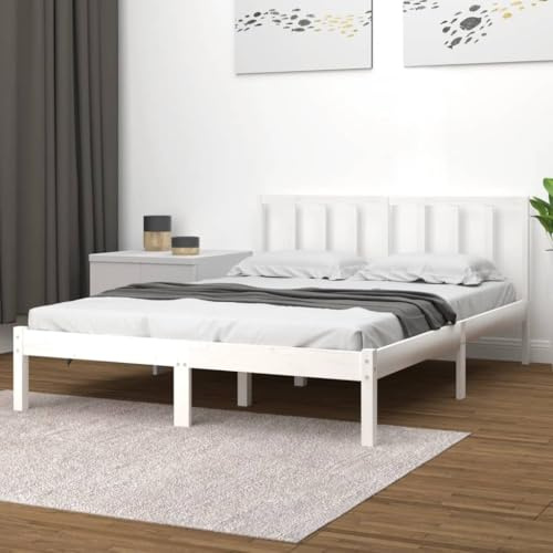 vidaXL Massivholzbett Holzbett Bett Doppelbett Bettgestell Bettrahmen Lattenrost Schlafzimmermöbel Schlafzimmerbett Weiß Kiefer 120x200cm