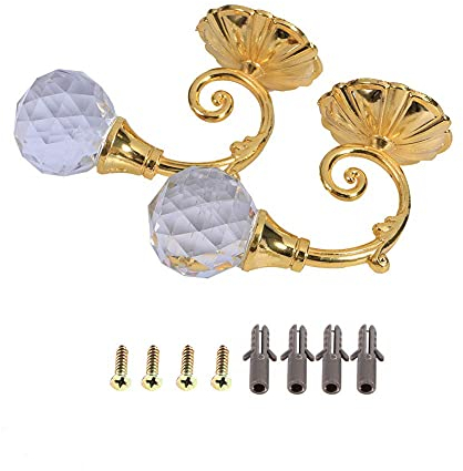 2 Stück Vorhanghalter, Vorhanghalter aus Metall, Vorhanghalter mit Kristallkugel, an der Wand befestigt, Schraube, Raffhaken Dekorative Vorhangsträger für Heimdekoration(Gold)