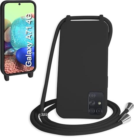 WenBaby Handykette für Samsung Galaxy A71 4G Hülle mit Band,Handyhülle mit Schnur zum Umhängen Silikon Seil Necklace Schutzhülle mit Kordel Tasche Case TPU Bumper für Galaxy A71 4G- Schwarz