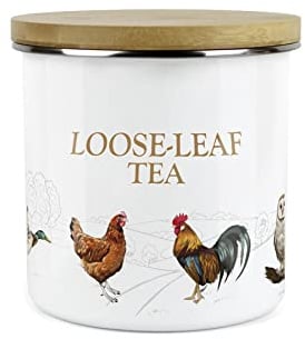 Purely Home Country Farm Loose Leaf Tea Canister - White Metal Enamel Kitchen Food Storage Container