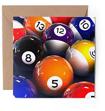 1 x Grußkarte (Fotoeinsatz) – glänzende Billardkugeln Snooker-Pub – blanko Geburtstagsfeier Jahrestag #13156