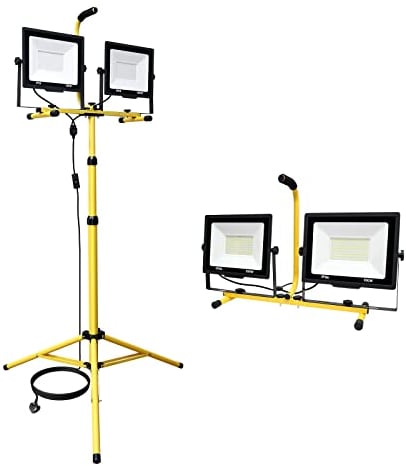 SKYWORLD 200W Projecteur LED sur trépied, 20000LM Lampes de Travail à LED avec Trépied Télescopique, Étanche Éclairage de chantier intérieur et extérieur pour travaux garage jardin chantier