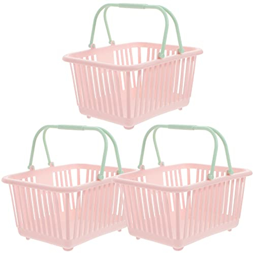 NUOBESTY 3 Stück Einkaufskörbe Kunststoff Kleiner Korb Mit Griff Rollenspiel-Einkaufskorb Spielzeug-Aufbewahrungskorb Für Kinder Kleinigkeiten Korb (Rosa)