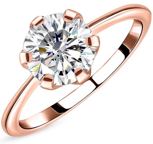 TJC Moissanite Solitaire Ring for Women Engagement Ladies Rings in Rose Gold Plated 925 Sterling Silver Size V Prong Setting Metal Wt. 1.65 Grams