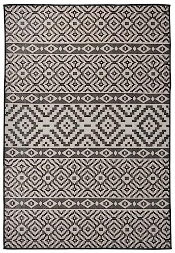 vidaXL Outdoor Teppich Flachgewebe Witterungsbeständig UV-beständig Außenteppich Balkon Terrasse Garten Swimming Pool 160x230cm Schwarz Gestreift
