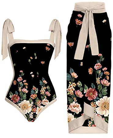 PAIDAXING Costume da bagno intero da donna, costume da bagno con controllo della pancia, costume da bagno da donna con stampa vintage monokini costumi da bagno set con copertura