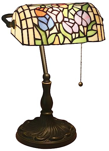 Uziqueif Banker Desk Lamp, Bedside Lamp With Pull Switch, Glass Lamp, Living Room Bedroom Vintage Library Bankers Lamp