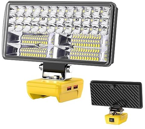 Max 6000 LM 38W Cordless LED Work Light Compatible with DeWalt 20V 60V Max Flex Battery, 5V 2.1A USB Rechargeable Work Light Floodlight Portable Jobsite Lamp with 2 Modes & Low Voltage Protection