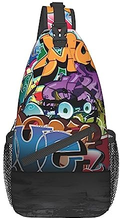 Graffiti Hip Hop Bauchtasche für Mann Frauen Hüfttasche Verstellbarer Gürtel Lässige Brusttasche Bauchtaschen für Reisen Sport Laufen Wandern Hüfttaschen, Schwarz , Einheitsgröße