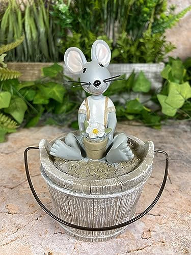 Osiris Trading UK Cheeky & Charming Hilarious Mouse on Resin Bucket Lid Garden Ornament
