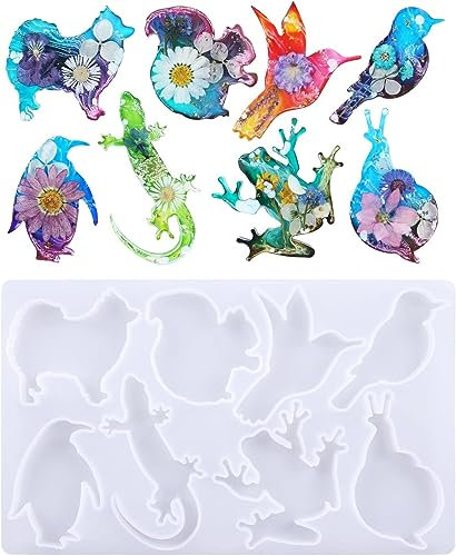 Moule en silicone en forme de lézard, colibri, chien, grenouille, escargot, moule de moulage époxy pour décoration murale de chambre, jardin, moule d'été en résine 3D fait à la main (reptile, animal,