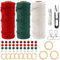 3Rolls Macrame Cord for Christmas 3mm x 50m(164ft) Macrame DIY Kits with Wooden Rings Wooden Beads D-buckles Xmas Accessories Wall Hanging Plant Hanger Craft Kit for Xmas Party Decor