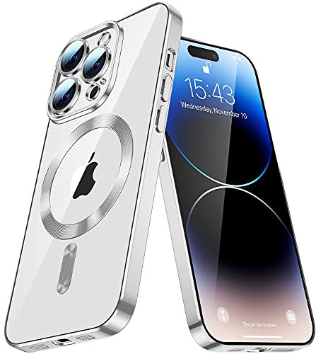 IMEIKONST Magnetic Case for iPhone 15 Plus with MagSafe Wireless Charging, Clear Back Anti-Fingerprint Scratch Camera Protector Slim Fit Cell Phone Case Crystal for iPhone 15 Plus. Silver YIX