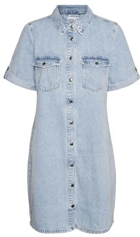 VERO MODA Vmjennie SS Short Denim Dress Mix Noos Robe, Bleu Jeans Clair, S Femmes