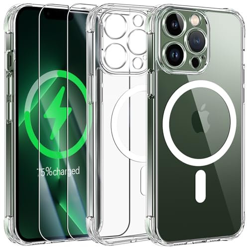 Qasyfanc Cover magnetica compatibile con iPhone 13 Pro e protezione fotocamera, cover iPhone 13 Pro sottile e 2 pezzi in vetro temperato [protezione militare] antiurto posteriore anti graffio,