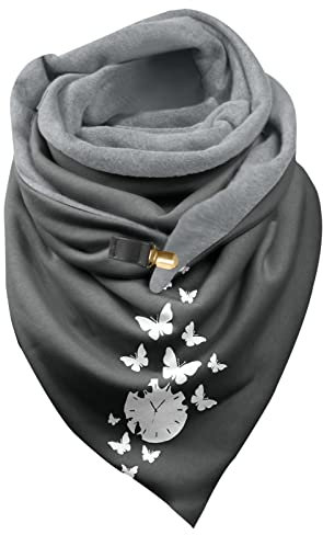 HANXIULIN Damenschal Damen Strickschal mit Wolle Schwarz Mit Knöpfen Schals für jede Jahreszeit Großer Kaschmirschal Warme Schal