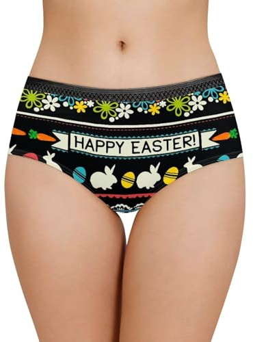 Belidome Unterwäsche Frauen Slips Unterhosen mit schwarzer Taille Weicher Komfort, Osterhasen Eier, 42