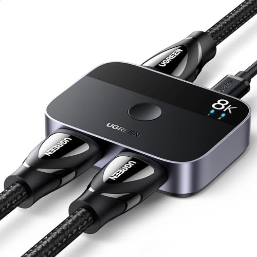 UGREEN Switch HDMI 2.1 8K 60Hz Commutateur 2.0 2 Entrées 1 Sortie 4K 120Hz 1080P HDR CEC 3D Dolby Atmos Compatible avec PC PS5 PS4 Slim Xbox One 360 Série X S Switch 2 TV Box Moniteur Projecteur