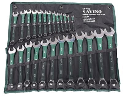 Neilsen Savino CT0985 25pc Green Dip Combination Spanner Set - 6mm to 32mm, with Dipped Handles and Wallet, Durable and Versatile Spanner Set for Automotive, DIY, and Industrial Use