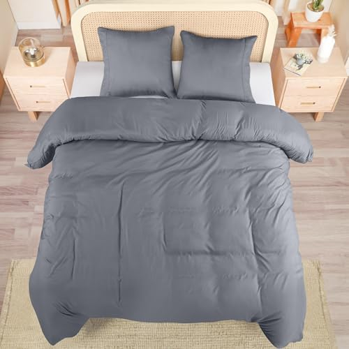 Utopia Bedding Bettwäsche 200x200 Set - Mikrofaser Polyester Bettbezug 200x200 cm + 2 Kissenbezüge mit Gefälteltem Saum 80x80 cm - Grau