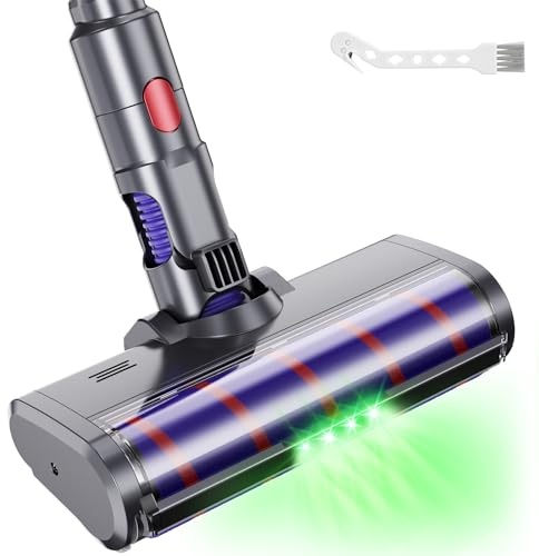 EVARY Cabezal de repuesto de cepillo turbo eléctrico motorizado compatible con Dyson V7 V6 V10 V11 V15, accesorios de cepillo de suelo con accionamiento directo y luces LED para alfombras, parquet y