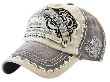 GLPMZANB Klassische Baseballkappe im Retro-Stil, gewaschen, Jamont Tigerkopf, neutrale Outdoor-Kappe, grau, 58