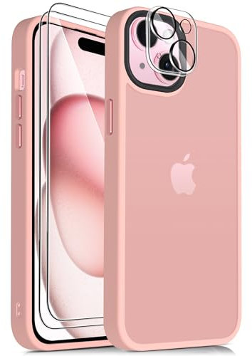 Mootobo 4 in 1 Designed for iPhone 15 Case Built-in 2 Screen Protector and Lens Protector, 10FT Military Grade Drop Protection Case with Anti-Fingerprint Matte Back 6.1 inch - Pink