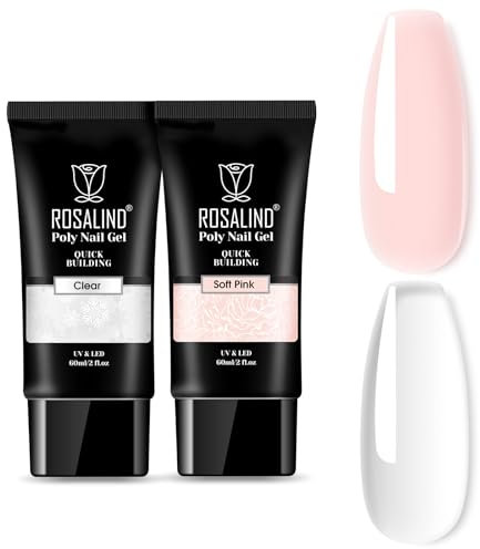 ROSALIND Gel Ricostruzione Unghie 60 ml*2, Trasparente & Rosa Tenue UV LED Poligel per Unghie, Gel Quick Extension Unghie per Professionale e Principiante, Regalo per Le Amanti Delle Unghie