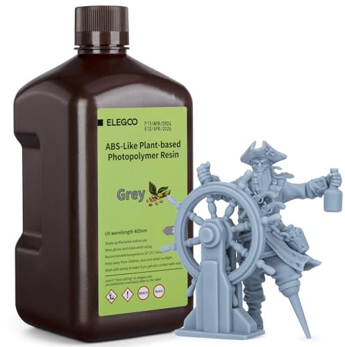 ELEGOO Plant-Based ABS Like 3D Printer Resin with Ultra-low Odor and High Precision, 405nm UV Photopolymer Resin, Quick Curing for Resin 3D Printing - Grey 2KG