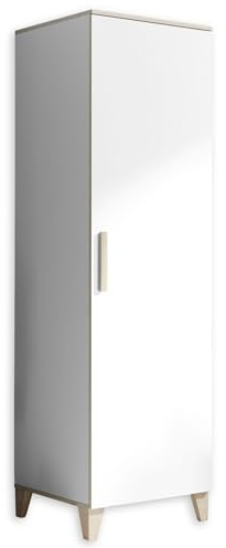 Stella Trading PRIZZI Babyzimmer Kleiderschrank in Weiß/Aurum Optik - Vielseitiger Drehtürenschrank mit viel Stauraum - 60 x 200 x 55 cm (B/H/T)