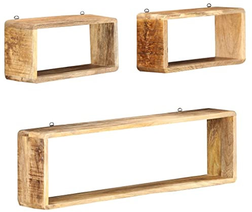 Rantry 3-teiliges Würfel-Wandregal-Set aus massivem Mangoholz, Schrank, Bücherregal, Vitrine, Schrank, Bücherregal, vertikal, platzsparend, Bücherregal, Standregal