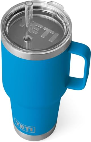 YETI Rambler Straw Mug, Stainless Steel Vacuum Insulated Mug with Stronghold Lid, Big Wave Blue, 35 oz (1035 ml)