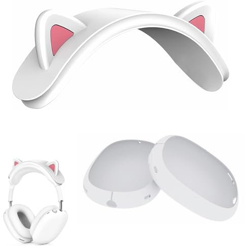 Lumeclat Pack de 2 cubiertas de diadema en silicona suave con diseño de orejas de gato, adecuadas para el almohadillado superior de los auriculares, blanco