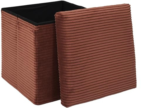 HOME DECO FACTORY Spiegel Wandspiegel Rund mit Metallrahmen Schwarz | Textil und Holz, klappbarer Ottoman mit Stauraum, Scott Terra, Sitzgelegenheit und Stauraum, 38x38x38cm, Terrakotta