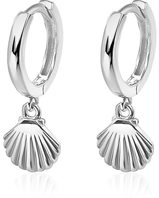 Mary & Jules Muschel Ohrringe hängend Silber 925, aus reyceltem Silber, Creolen Silber mit hübschen Muschel Anhänger, Sommer Ohrringe