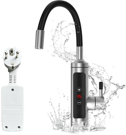 Wasserhahn mit Durchlauferhitzer Küche 3000W Elektrische Heizung Wasserhahn Edelstahl Durchlauferhitzer LCD Temperaturanzeige Touch-Einstellung 360º Misch Drehung Küchenarmatur