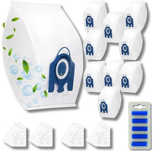 UTIZ 10 Pack 3D Airclean GN Vacuum Cleaner Bags 4 Set Air Filter - for Miele Classic C1, Complete C1, C2, C3, S227, S240, S270, S400, S2, S5, S8 Series Canister Vacuum Cleaner + 5 Blue Fresheners