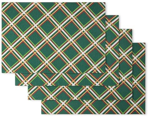 kate spade new york Acrobat Plaid-Tischsets, wendbar, 100% Baumwolle, maschinenwaschbar, Grün/Rot, 33 x 48,3 cm, 4 Stück