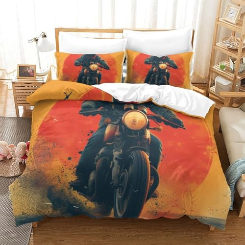 RJAVAGFZL Motorrad 2 Teilig Stylisches 3D Bettwäsche-Set Bettbezug Hochwertige Microfaser Freunde Oder Familie Super King（260x220cm）