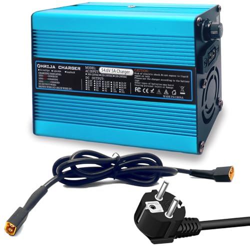Chargeur de Batterie 54,6 V 5 A pour Batterie Lithium 48 V, Alimentation 48 V 5 A, extérieur Bleu avec connecteur XT60 mâle