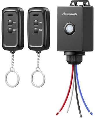 DEWENWILS Funkschalter Außen mit Fernbedienung, 230V, 3000W Kabellos Lichtschalter Set, IP65 Funksteuerung mit 2 Sendern, 30m Reichweite, keine Verkabelung erforderlich, inklusive Batterie, Schwarz