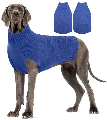 Katzinst Hundepullover Grosse Hunde, Hundepullover 68cm Rückenlänge, Strickwaren Pullover Hund, Dickes Material Hundepulli Haustiermantel für Winter, Pullover für Deutsche Dogge, Denim-Blau, 4XL