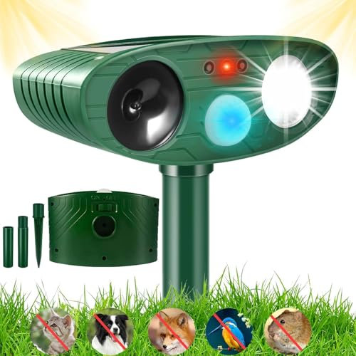 Cat Repellent, Garden Solar Animal Repellent, Waterproof Ultrasonic Cat Repellent, Cat Scarers with LED Flash Light and PIR Motion Sensor, Fox Deterrent Used to Garden/Yard Drive Away Animals