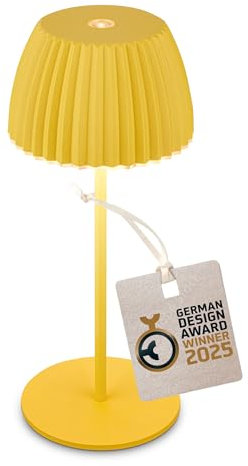 BRILONER - Riffle Mini lampe de table LED sans fil IP44 avec bord lumineux, 8,5 x 20 cm, variateur tactile, batterie remplaçable, lampe de chevet sans fil, German Design Award Winner 2025, jaune
