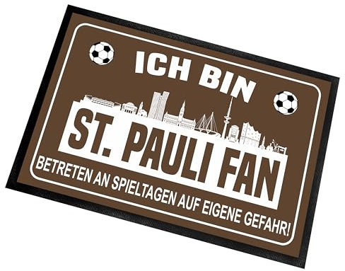 Fußmatte für Fußballfans mit Skyline | 60x40cm | Ich bin St. Pauli Fan - Betreten an Spieltagen auf eigene Gefahr! | Zeige deine Stadtliebe und Fußballbegeisterung! | für innen und außen
