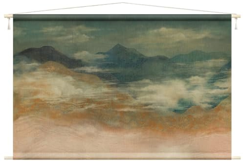 micasia Wandteppich Alessandro Scanziani Kunstdruck Stoffbild inkl. Holzstäbe & Seile Wanddeko - Made in Germany - Berg Retro Vintage braun Wohnzimmer Schlafzimmer Wandbehang 1813 (185x125cm)